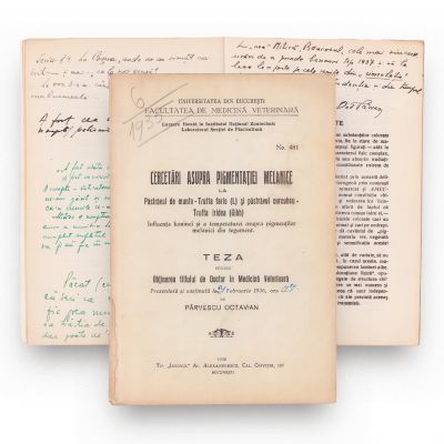 Pârvescu Octavian, Cercetări asupra pigmentației melanice la păstrăvul de munte, 1936, cu dedicație