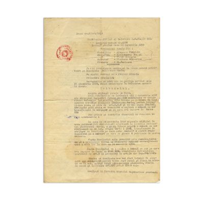 Maria Dumitrescu, „Mița Biciclista”, sentință penală care o condamnă la 4 luni de închisoare corecțională din 1959, cu însemnare olografă 