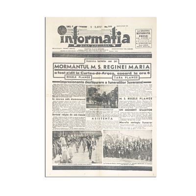 Publicația „Informația”, anul II, nr. 358, 26 iulie 1938 - funeraliile reginei Maria