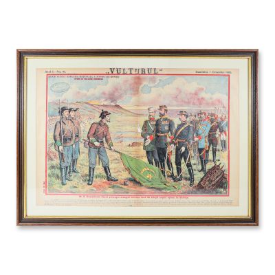Publicația „Vulturul”, 1 octombrie 1906 - M.S. Domnitorul Carol primește steagul turcesc luat de vitejii noştri la Grivița