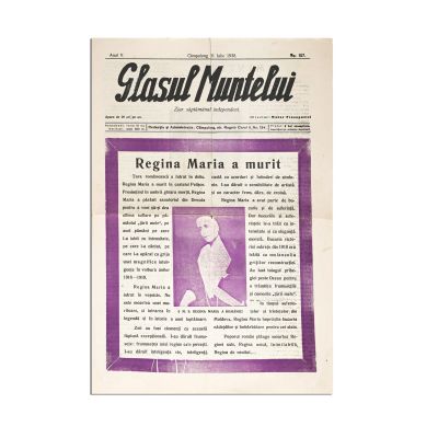Publicația „Glasul Muntelui”, anul V, nr. 157, 31 iulie 1938 - moartea reginei Maria
