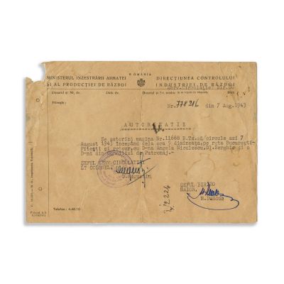 Autorizație de circulare cu autovehicul, 7 august 1943