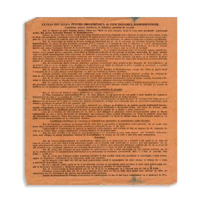 Societatea Română de Radiodifuziune, autorizație pentru un post receptor radiofonic cu lămpi, 1941