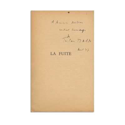 Tristan Tzara, La Fuite, 1947, cu dedicație olografă pentru Maurice Nadeau