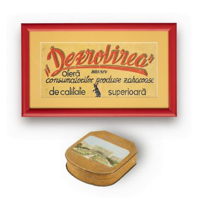 Fabrica de produse zaharoase „Dezrobirea”, reclamă + cutie