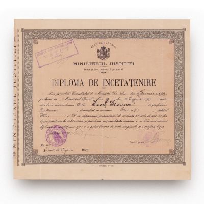 Iosef Boeuve, diplomă de încetățenire, 24 aprilie 1939