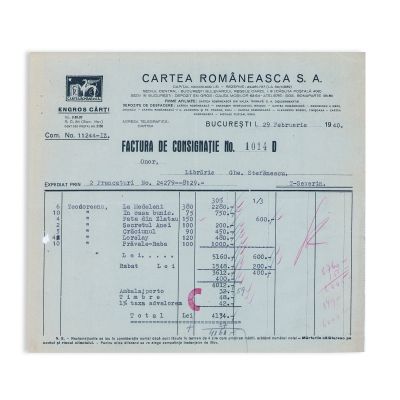 Cartea Românească, patru facturi, 1936 - 1940 