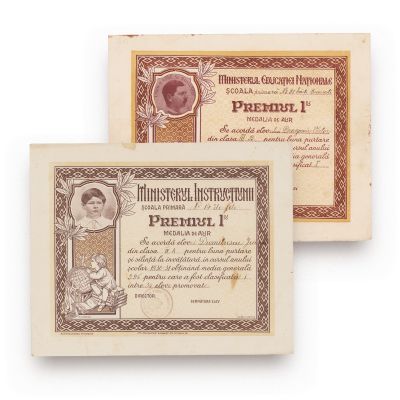 Două diplome cu reproducerea fotografică a regelui Carol al II-lea și a principelui Mihai, 1931-1938