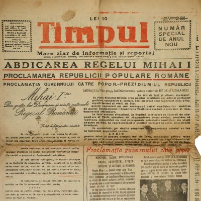 Publicația „Timpul”, 1 ianuarie 1948 - Abdicarea regelui Mihai I