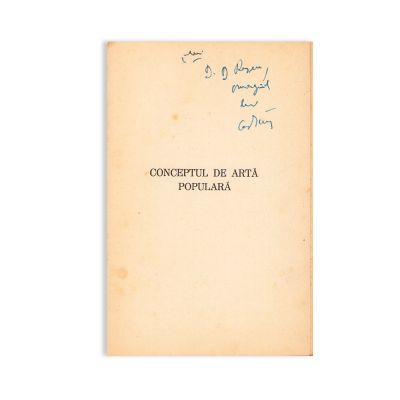 Al. Dima, Conceptul de artă populară, 1939, cu dedicație pentru Dumitru D. Roșca