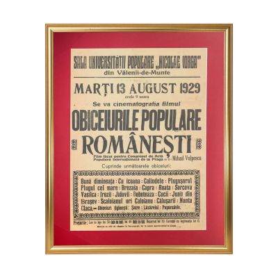 Afișul filmului „Obiceiuri populare românești”, 13 august 1929, Vălenii de Munte