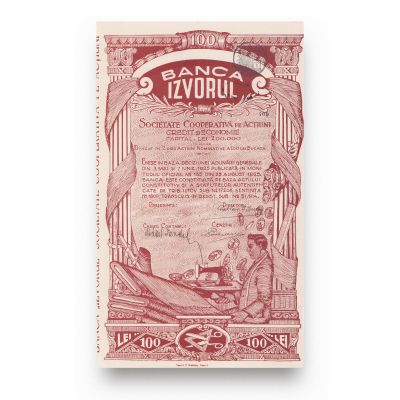 Banca Izvorul, acțiune în valoare de 100 lei, 1925