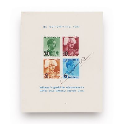 Coliță cu patru timbre cu înfățișarea regelui Carol al II-lea, cu semnătură olografă, 1937 