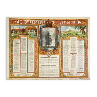 Calendarul Cooperatorului pe anul 1938, cu rotogravură înfățișându-l pe regele Carol al II-lea