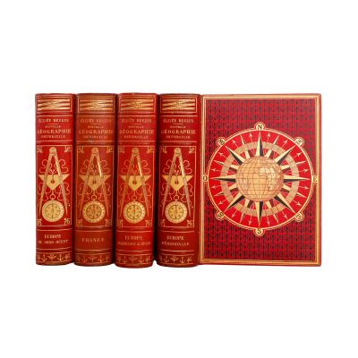 Élisée Reclus, Nouvelle Géographie Universelle, 4 volume, 1885-1887, cu ex-libris și semnătură Anghel Saligny 