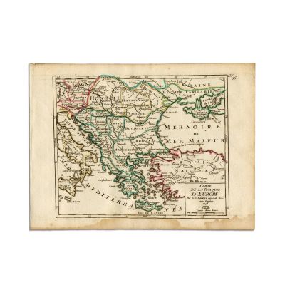 Harta Turciei Europene, gravură pe cupru colorată manual, 1748  