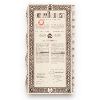 „Comuna București”, obligațiune de 500 frs. francezi efectivi, 1924