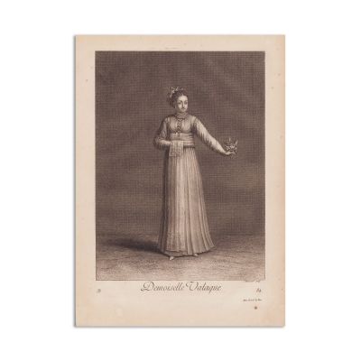 Jean Baptiste Vanmour, Demoiselle Valaque, gravură în cupru, 1714 - piesă rară