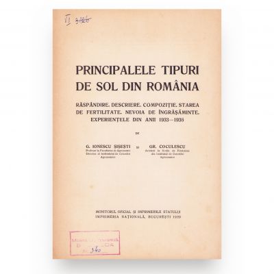 G. Ionescu-Șișești și Gr. Coculescu, Principalele tipuri de sol din România, 1939