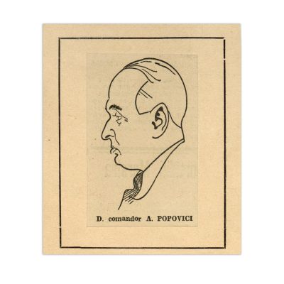 Comandorul A. Popovici, caricatură realizată de Diodor Dure, 1938