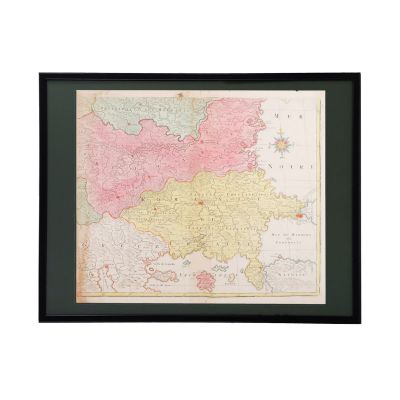Harta Bulgariei, României și Greciei, gravură în metal colorată manual, cca. 1720