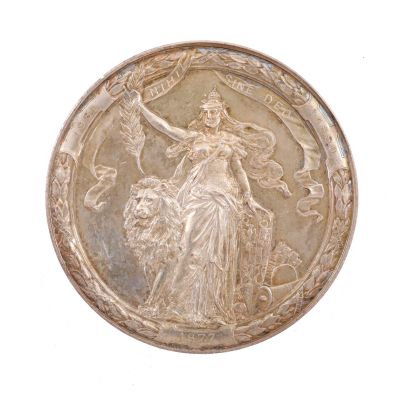 25 de ani de la întemeierea dinastiei, medalie din bronz placată cu argint, gravor A. Scharff