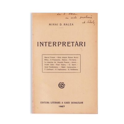 Mihai D. Ralea, Memorial + Interpretări, 1927 - 1930, cu dedicație pentru Dumitru D. Roșca