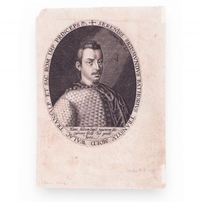 Sigismund Báthory, principele Transilvaniei, gravură în cupru, gravor Crispijn van de Passe