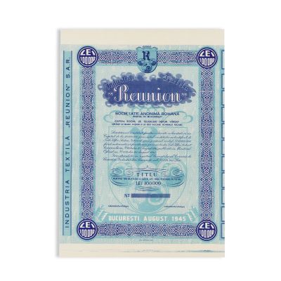 Industria Textilă „Reunion”, titlu pentru 100 acțiuni în valoare de 100.000 lei