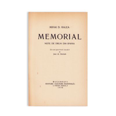 Mihai D. Ralea, Memorial + Interpretări, 1927 - 1930, cu dedicație pentru Dumitru D. Roșca