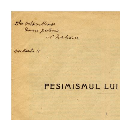N. Zaharia, Mihail Eminescu, cu dedicația olografă a autorului către Octav Minar, 1910