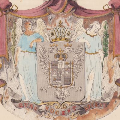 Familia Cantacuzino, cinci blazoane desenate și colorate manual