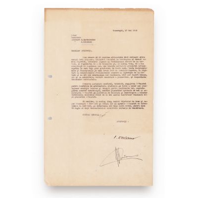 G. M. Cantacuzino și O. Doicescu, scrisoare privind construcția pavilioanelor românești la Expoziția de la New York, 1938, cu semnături olografe + onorariul arh. G. M. Cantacuzino