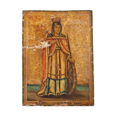 Sfânta Mare Muceniță Ecaterina, tempera pe lemn, icoană bulgărească