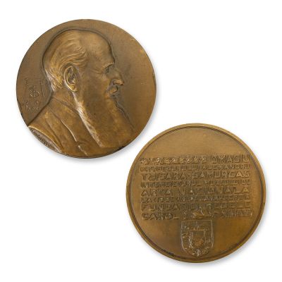 Omagiu lui Alexandru Tzigara-Samurcaș, medalie din bronz, gravor G. Stănescu, 1939