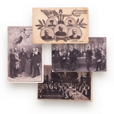 Conferința de Pace de la București, 4 cărți poștale fotografice și ilustrate, 1913