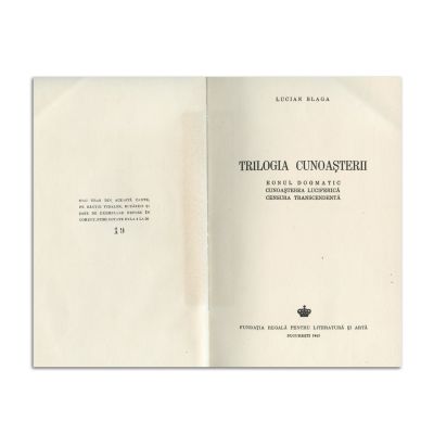 Lucian Blaga, Trilogia cunoașterii, 1943, exemplar bibliofil