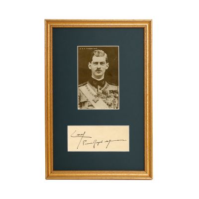 Principele Carol al României, fotografie tip carte poștală + bilet cu semnătură olografă