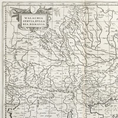 Harta Valahiei, Serbiei, Bulgariei și Rumeliei, Gerard Mercator și Willem Janszoon Blaeu, gravură în cupru, 1634
