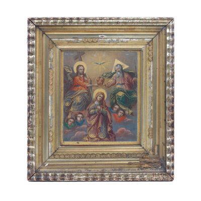 Icoană Încoronarea Născătoarei de Dumnezeu sub forma Sfintei Treimi, tempera pe lemn, 1872