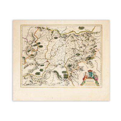 Harta Transilvaniei, gravură colorată manual, 1643, gravor Willem și Joan Blaeu