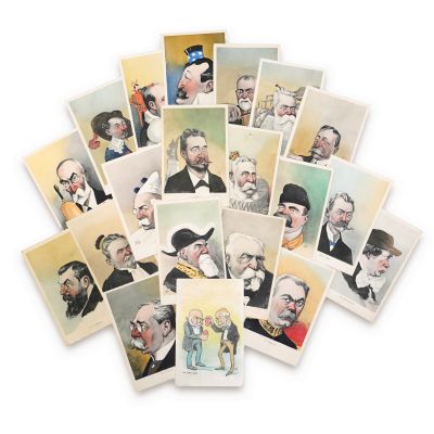 Portrete caricaturale, 20 cărți poștale ilustrate, ilustrator Nicolae Petrescu-Găină