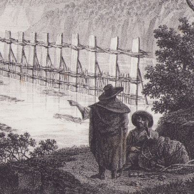 Valahia - La prins de morun în satul Tufești, litografie, Ludwig Ermini, 1824