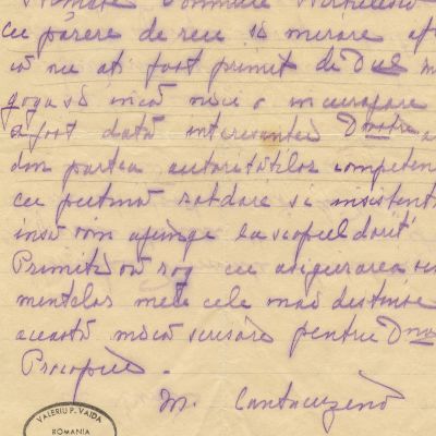 Maruca Cantacuzino, scrisoare pentru lutierul Dimitrie Știrbulescu