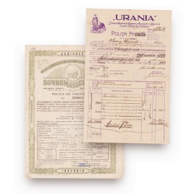 „Sovromasigurare”, „Urania”, „Generala”, trei polițe de asigurare, 1920-1950