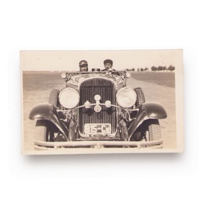 Jean Calcianu și Gheorghe Nadu la Raliul Iugoslaviei, fotografie de epocă, 1930, fotograf N. Buzdugan 