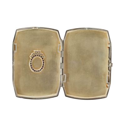 Tabacheră din argint, diamante și rubine cu cifrul reginei Maria a României, bijutier Louis Kuppenheim