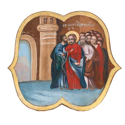 Icoană pentru iconostas, Trădarea lui Hristos de către Iuda, ulei pe lemn, secol XX
