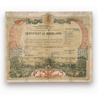 Mitru Oprea, certificat de absolvire a școlii de lucrători agricoli, 9 decembrie 1927