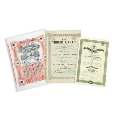 „Les Tramways de Galatz”, „Minerva Oil Company”, „Mine de Granit din Poieni”, două titluri și o acțiune de dividende